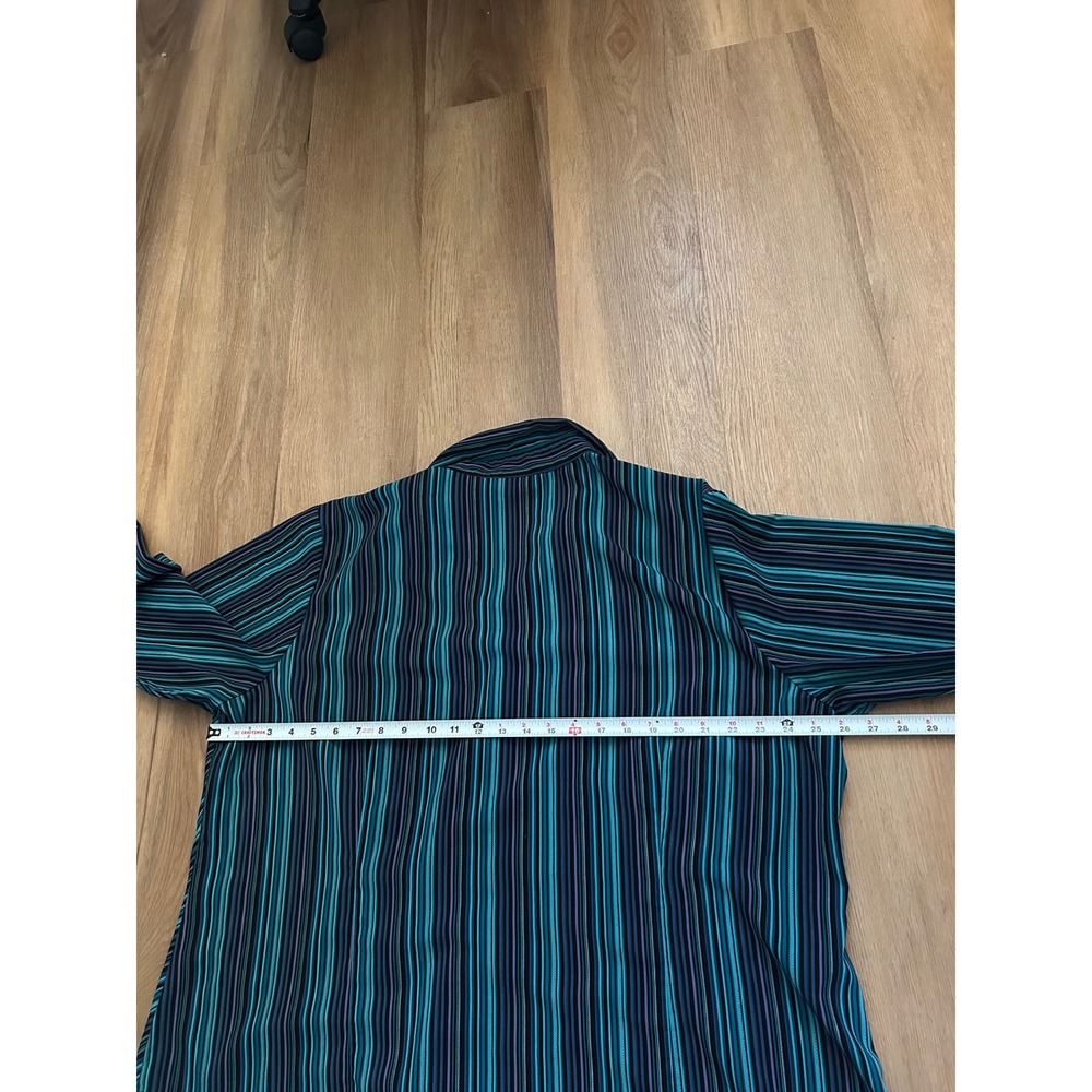 Vintage Ninety 3X Teal Blue‎ Striped Button Up Long Sleeve Blouse  preppy office - Picture 6 of 6